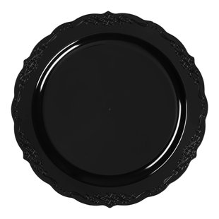 SMARTY HAD A PARTY Black Vintage Rim Round Disposable Plastic Dinner Plates (10")
