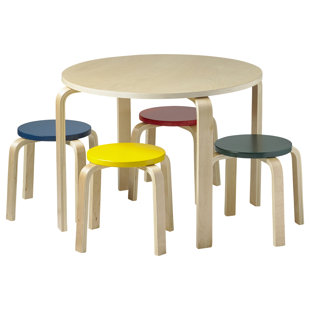 ECR4Kids Bentwood Round Table and Stool Set, Kids Furniture, 5-Piece