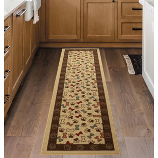 WINSTON PORTER Pet Design Pet Paw Beige Slip Resistant Indoor Machine Washable Door Mat and Runner Rugs