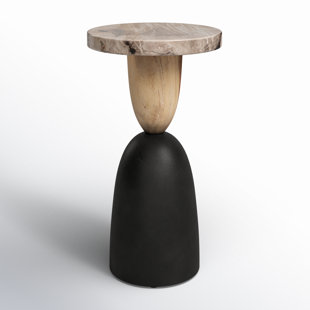 JOSS & MAIN Neutral Modern 20" Petrified Wood Inspired Suar Wood Natural Side Accent Table - 12" x 12" x 20"