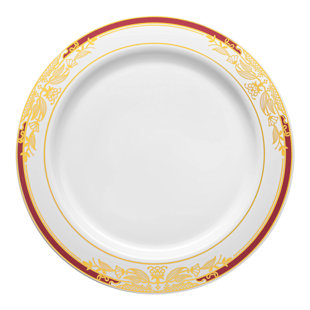 SMARTY HAD A PARTY White with Burgundy and Gold Harmony Rim Plastic Dinner Plates (10.25")