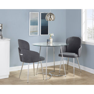 Cece-Dahlia Contemporary Dining Set In Chrome, Clear Glass Tabletop By Lumisource - 3 Piece