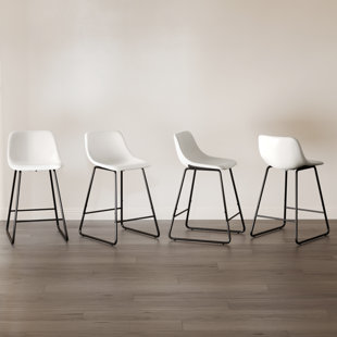 TRENT AUSTIN DESIGN® Aiyana Indoor/Outdoor Industrial Faux Leather Bar Stools Set Of 4,Urban Armless Dining Chairs, Modern Counter Height Barstools For High Table Home Office Kitchen Island Chair (Set of 4)