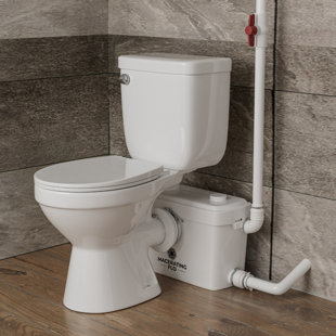 MaceratingFlo 600W Upflush Toilet For Basement, 16.5" Toilet Bowl, Included Two Extension Pipes