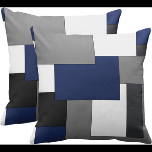 COZY OASIS Dark Blue Geometric Throw Pillow Cover Black Gray White Painting Abstract