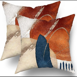 COZY OASIS Navy Blue Burnt Orange Abstract Pillow Cases