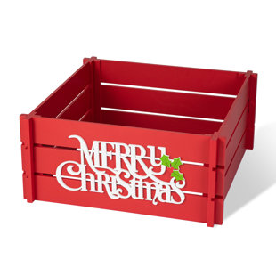 GLITZHOME Wooden "MERRY CHRISTMAS" Crate Christmas Tree Collar