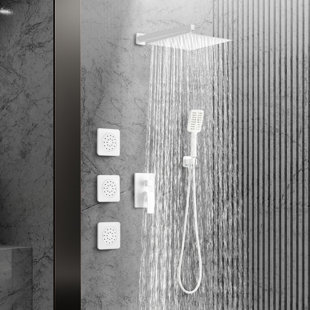 INTERBATH Shower System With 3 Body Jets,12 Inch Wall Mounted Rainfall Shower Set Rain Shower Head And Handheld Spray