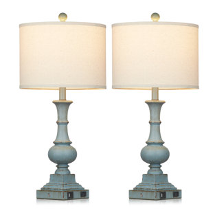 OPHELIA & CO. 24.5"Resin Table Lamp Set with USB,Tpye-C Ports and Built-in Outlet (Set of 2)