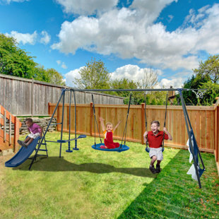 ACCURATE HOME INSPECTIONS LLC Outdoor Metal Swing Set with Safety Belt for Backyard