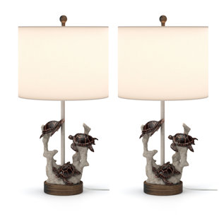 BREAKWATER BAY Claverton 27'' Turtle Coastal Seaside Table Lamp 3-Way Switch - Linen Shade (Set of 2)
