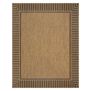 GERTMENIAN Paseo Kiano Modern Stripe Border Brown Black Polypropylene Flatweave Indoor/ Outdoor Area Rug