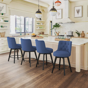 LARK MANOR™ Arleine Swivel Upholstered Counter Stool with Solid Wood Frame