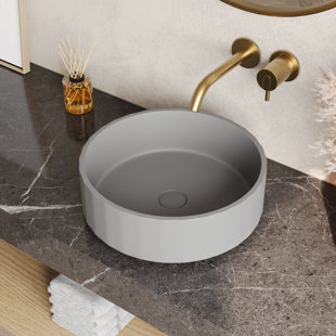 DeerValley 17" x 6" Bathroom Vessel Sink, Concrete Light Gray Vessel Sink, Round Above Counter Bathroom Sink