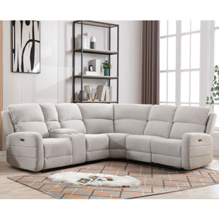 EBERN DESIGNS Ibach 3 - Piece Modern and Overstuffed Soft Power Reclining Sectional with Cupholders and Storage