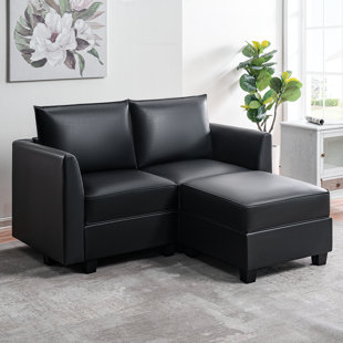 HOKKU DESIGNS Rudwan Modular Convertible Sectional Air Leather Loveseat Sofa with with Ottoman Reversible Chaise