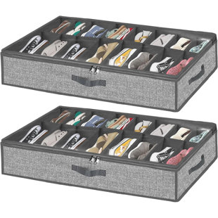 REBRILLIANT 32 Pairs Shoe Organizer Under Bed, Underbed Shoe Storage Boxes Bins, Organizador De Zapatos, Zapateras Organizer, Grey, Set Of 2