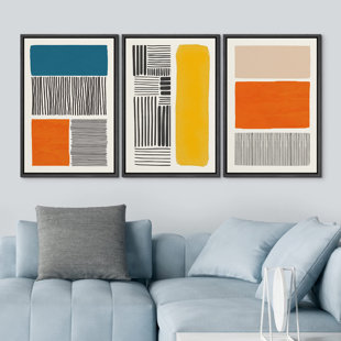 IDEA4WALL Abstract Vibrant Color Blocks " Bright Color Block Collage Abstract Shapes " 3 - Pieces
