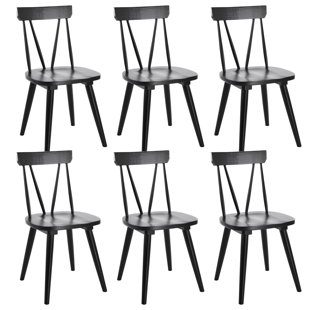 WADE LOGAN® Brendi 17" Wide Scandinavian Mid-Century Modern Minimalist Solid Wood Spindle Back Dining Chairs (Set of 6)