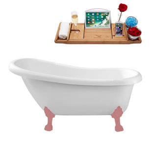 STREAMLINE BATH 61" Streamline Clawfoot Soaking Acrylic Bathtub With Drain, Clawfeet, and Bamboo Tray