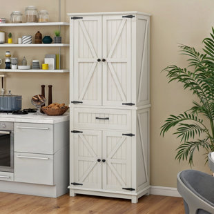 TRENT AUSTIN DESIGN® Rubinstein 72.6''H Farmhouse Kitchen Pantry with Doors, Shelves, Drawer, Storage Cabinet