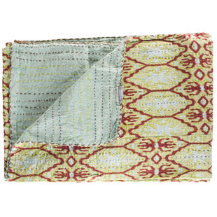 TAJ HOTEL Kantha 50" X 70" Kantha Cotton Abstract Throw Blanket with Embroidery