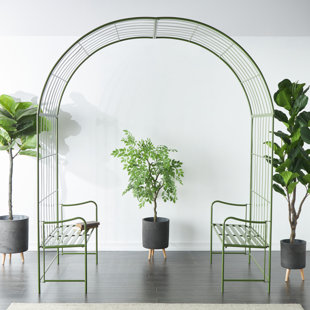 COLE & GREY Cole And Grey Metal Large Arched Garden Arbor With 2 Attached Benches