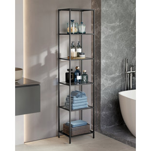 LATITUDE RUN 6-Tier Glass Shelf, Bookshelf, Storage Rack, Tempered Glass, Easy Assembly, For Bathroom, Living Room, Bedroom, Office, Ink Black And Slate Grey