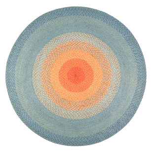 BUNGALOW ROSE Handmade Braided Blue/Orange Area Rug