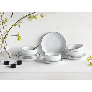 CREATABLE Allround Black Line 12 Piece Porcelain Dinnerware Set - Service for 4 (Set of 4)