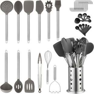 TOLEDO BATH & KITCHEN Kitchen Utensils Set, 38 Pieces Non-Stick Silicone Cooking Utensils Set, Spoon Spatula Set With Sturdy Stainless Steel Utensil Holder, Dishwasher Safe