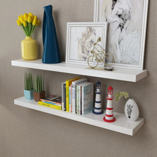 NYBUSINESS 2 White MDF Floating Wall Display Shelves Book/DVD Storage
