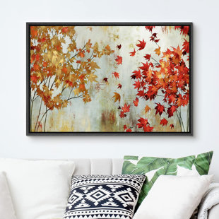 IDEA4WALL Autumn Fall Red Maple Leaves Nature Landscape Abstract Pictures Large Framed Canvas Print Wall Art