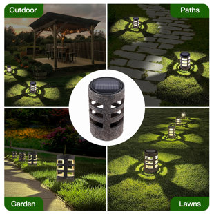 KANSTAR Solar Yard Lights, 2 Pack Circular pillar diamond pattern solar lantern (Set of 2)