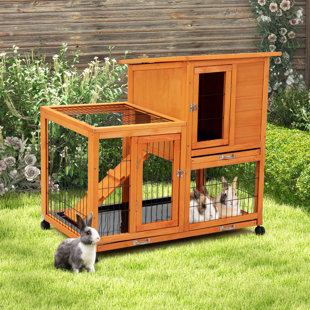 TUCKER MURPHY PET™ 2-tier Wooden Rabbit Hutch With 4 Casters