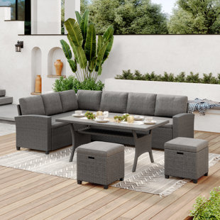 SAND & STABLE™ Jett 6 - Person Wicker / Rattan Outdoor Sofa Seating Group with Cushions