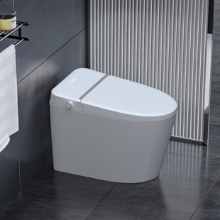 FANGFLOWER Smart Bidet Toilet, Pump-Assisted Flush, Foot Sensor Operation, Warm Water, Heated Seat, Air Dryer, Digital Display