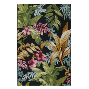 17 STORIES Allex Floral Machine Woven Black Area Rug