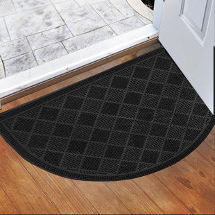EVIDECO Outdoor Half Round Door Mat 24x16 Drew Checkerboard Design Rubber Outdoor Rug