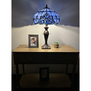 ASTORIA GRAND Haruko Tiffany Table Lamp Stained Glass Baroque Style Lavender LED Bulbs Included 16'W*16"D*24"H