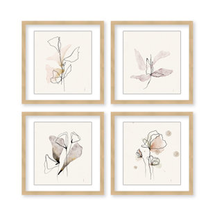 R2H MODERN Fluttering Blossoms: A Quad Of Abstract Florals And Butterflies (Set of 4)