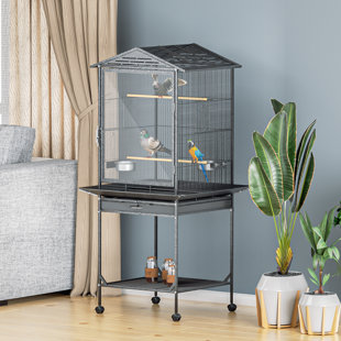 BRING HOME FURNITURE Open Top Bird Cage with Play Area Removable Tray Wooden Perches, and Wheels Suitable for Small Birds Like Budgies Cockatiels and Parakeets