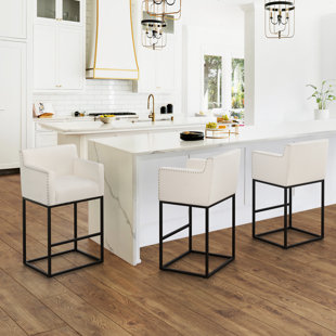 RED BARREL STUDIO® Levertis Upholstered Counter Stool with Metal Frame (Set of 3)