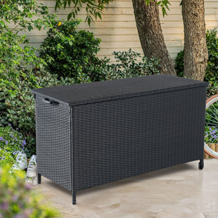 FANGFLOWER 52.25'' W 108 Gallons Water Resistant Wicker Deck Box with Wheels