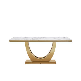 JUXING FURNITURE INC Printed Marble Mdf Top Rectangular Dining Table Marble Top Metal Base Dining Table