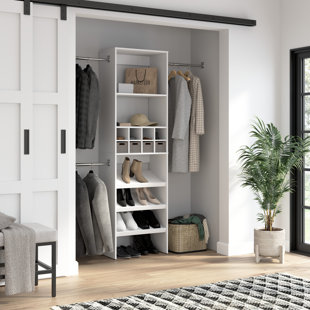 REBRILLIANT Pagliaro 24W Closet Organizer With Shoe Shelves, Clothing Rods And Cubbies