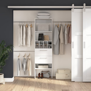 REBRILLIANT Pagliaro 24W Closet Organizer With Clothing Rods, Drawers, And Cubbies