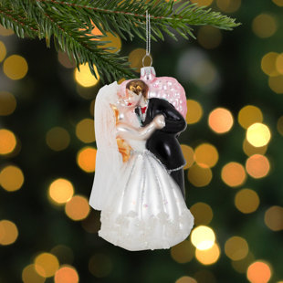 NORTHLIGHT SEASONAL 5.25" Bride and Groom Kissing Glass Wedding Christmas Ornament
