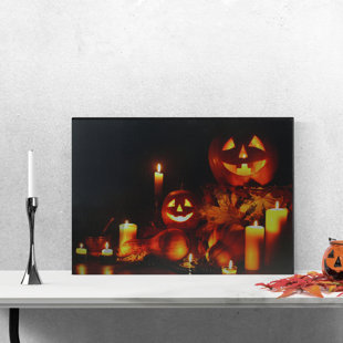 NORTHLIGHT SEASONAL LED Lighted Jack-O-Lanterns and Leaves Halloween Canvas Wall Art 15.75" x 23.5"