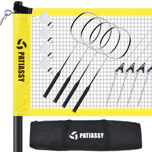 OXYGIE Patiassy Badminton Sets with Net, with 4 Carbon Aluminum Badminton Rackets 2 Badminton Shuttlecocks